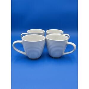 Food Network Cup Pottery Stoneware Coffee Mug Set of 4 Speckle White & Tan